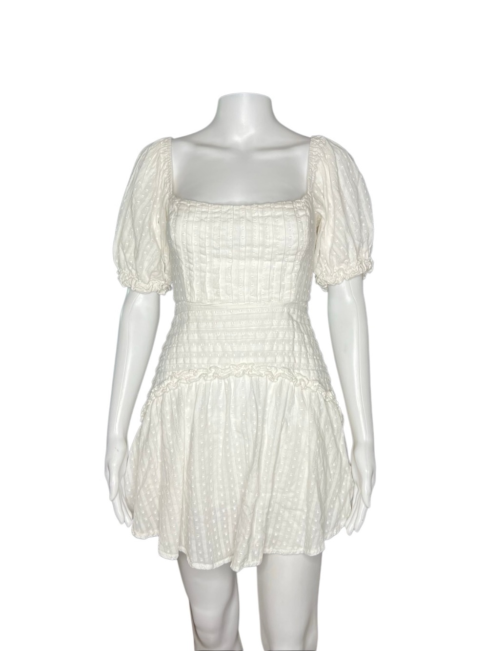 Selfie Leslie White Puff Sleeve Lace-Up Back Mini Dress Small